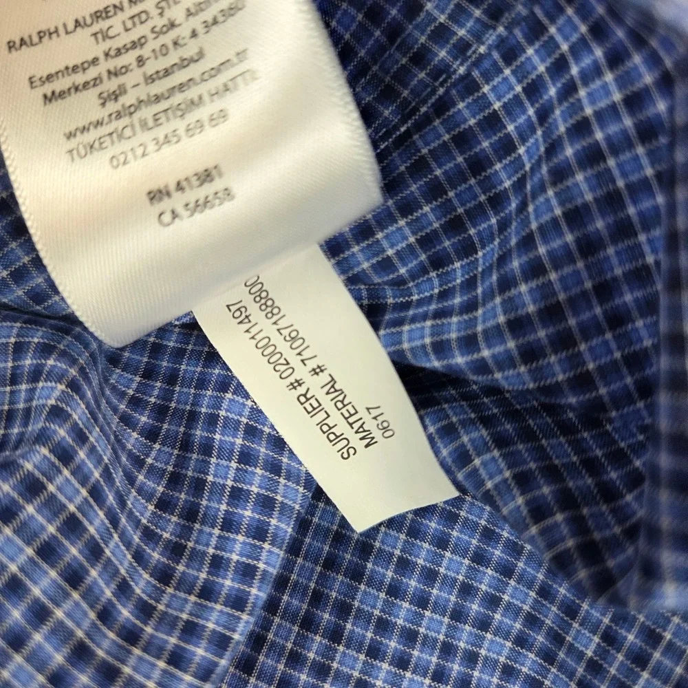 Polo Ralph Lauren Mens Blue White Micro Check‎ Cotton Button Down Shirt XL